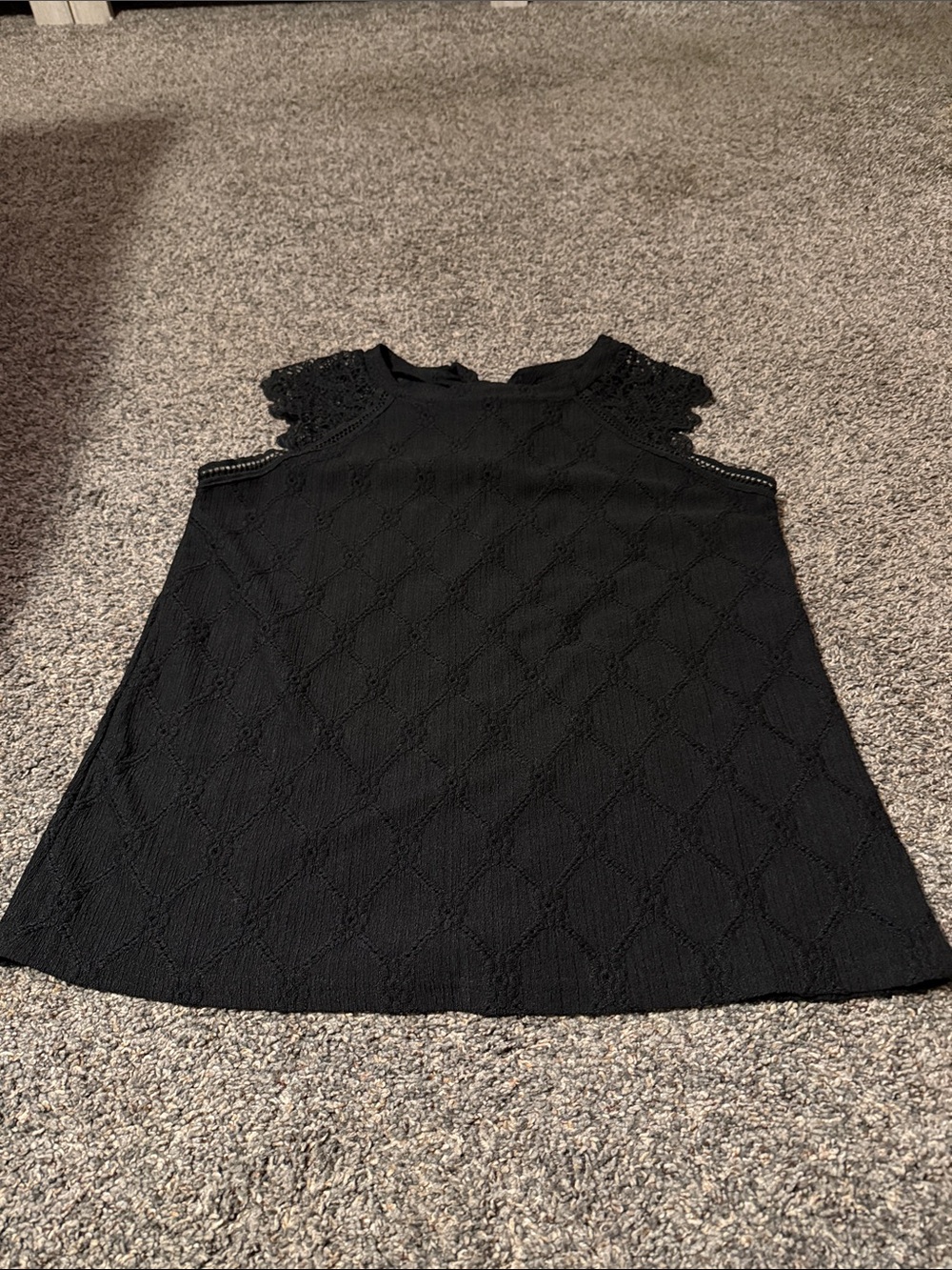 Black Lace-Yoke Sleeveless Blouse